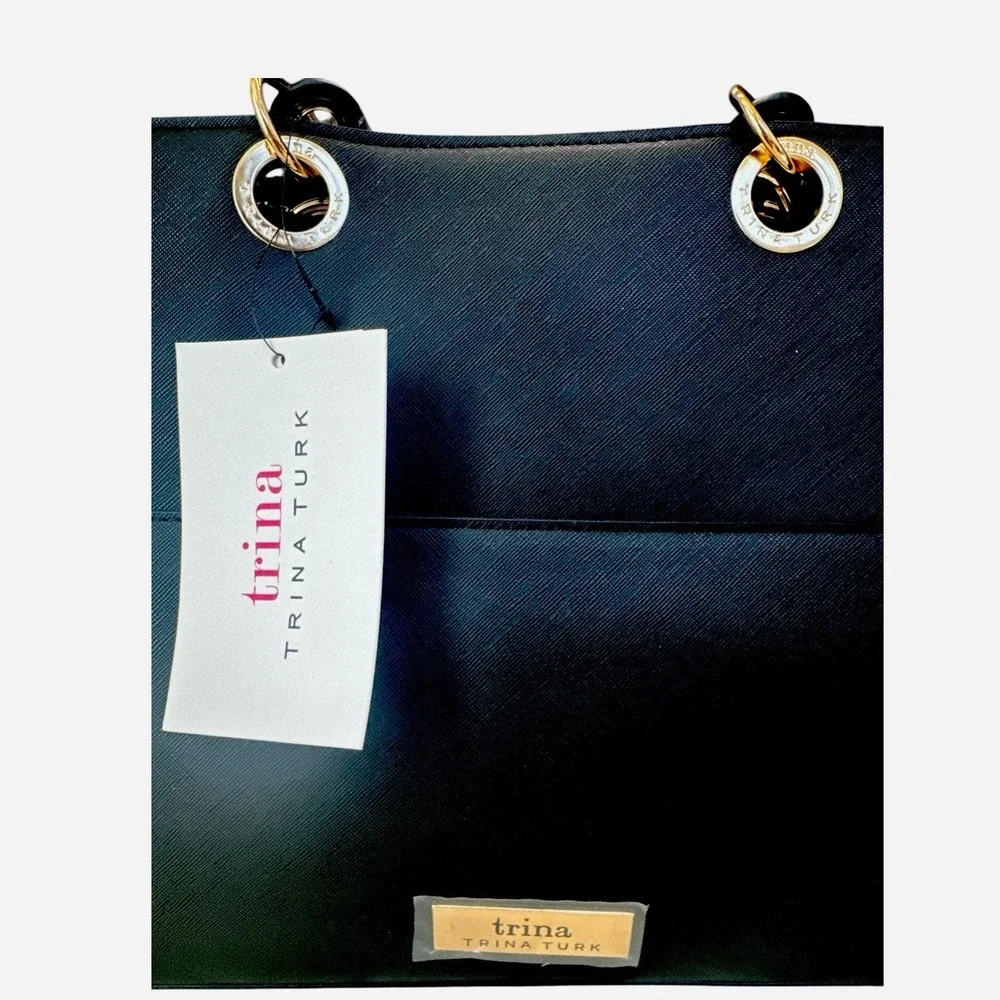 NWT Trina Turk Satchel Black Double Handle w/‎ Front Slip Pocket